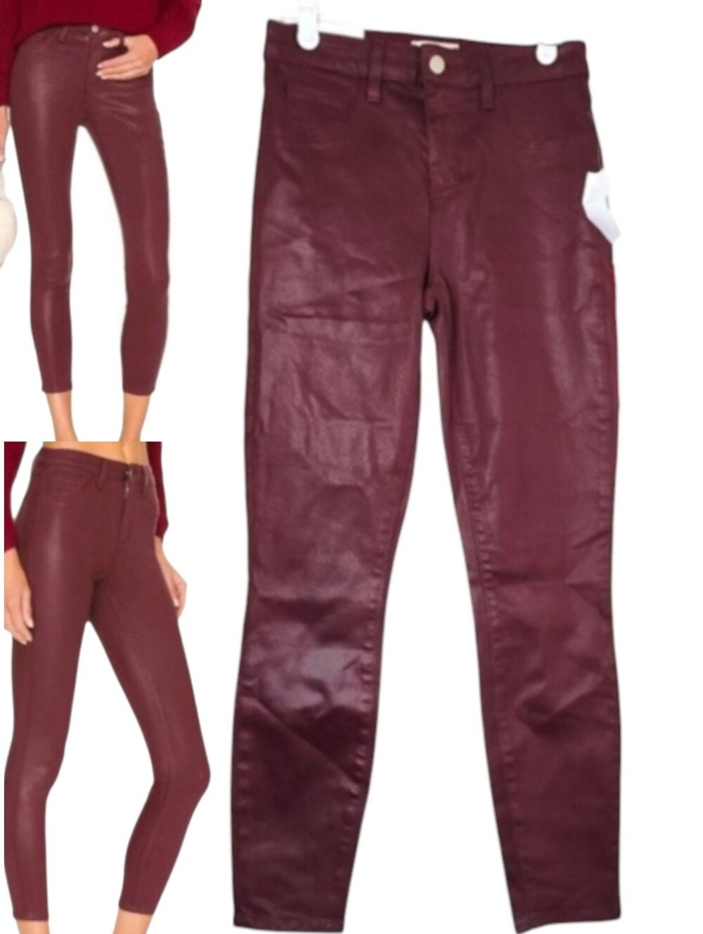 L'Agence Paris Women's Margot High Rise Skinny Coated Jeans Maroon Garnet Sz 26